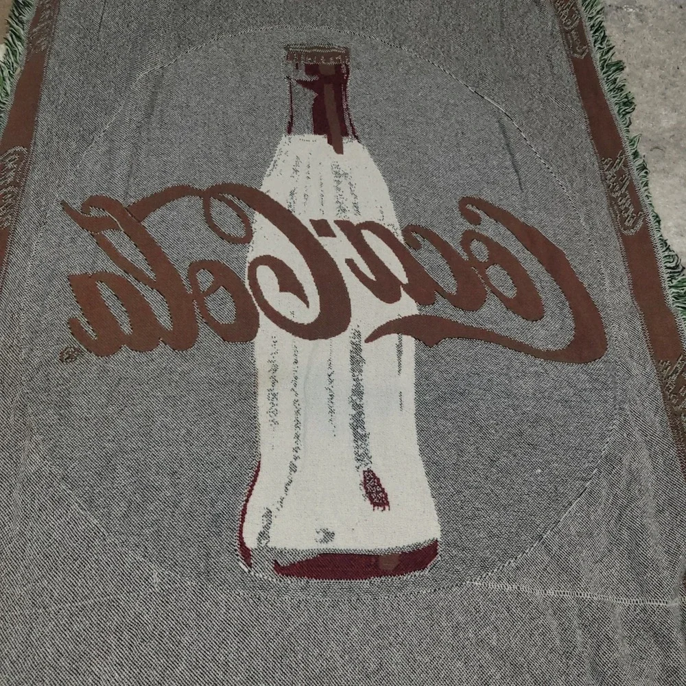 Vintage 1993 Coca-Cola Tapestry Red & Green Woven Throw Blanket 48